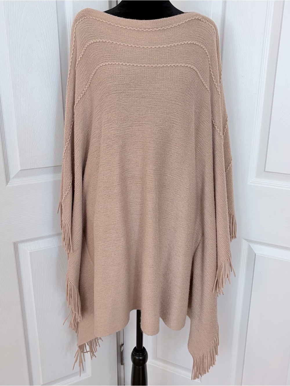 Layers by Lizden Fringe Knit Oversized Poncho Sweater